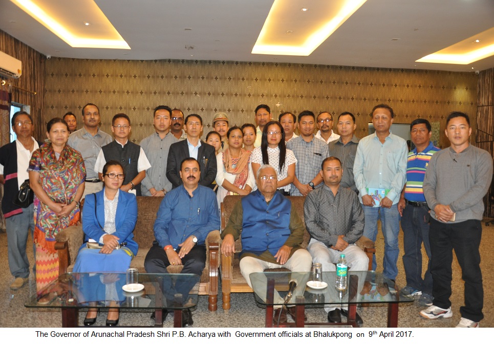 The Governor of Arunachal Pradesh Shri P.B. Acharya with  Government officials at Bhalukpong  on  9th April 2017.